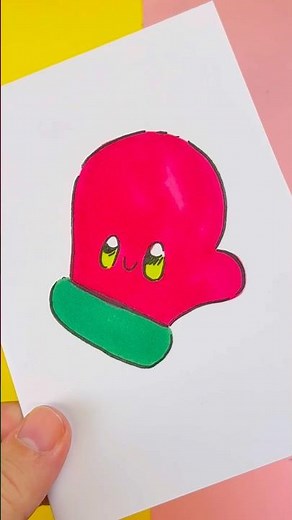 Cómo dibujar un guante navideño kawaii paso a paso