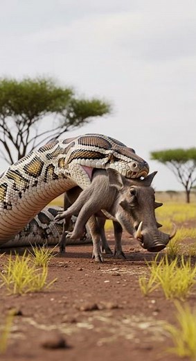 Will the python manage to swallow the warthog in one bite #wildlife #python #nature