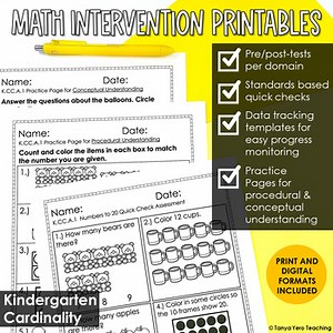 Math Intervention Kindergarten Counting and Cardinality RTI Progress Monitoring