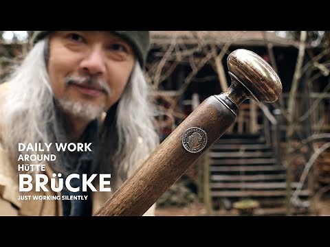 An Antique-Style Walking Stick Handmade from Walnut and an Old Brass Doorknob