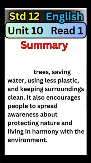 Std 12 English Unit 10 Read 1 Summary #std12english #boardexam #english #class12