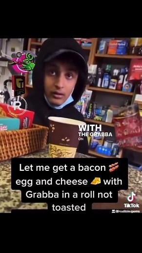Bacon egg and cheese with grabba on a roll toasted