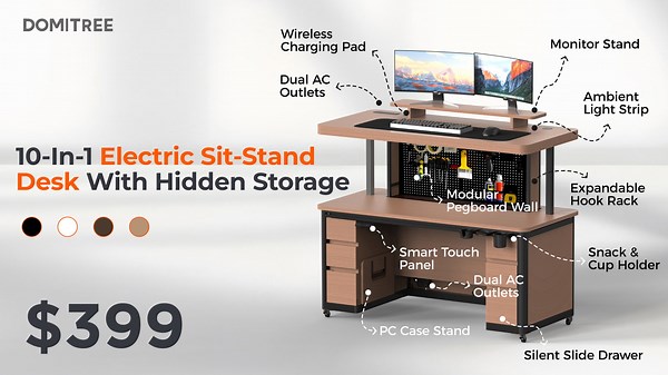 Domitree ALT: 10-in-1 Electric Standing Desk+Hidden Storage