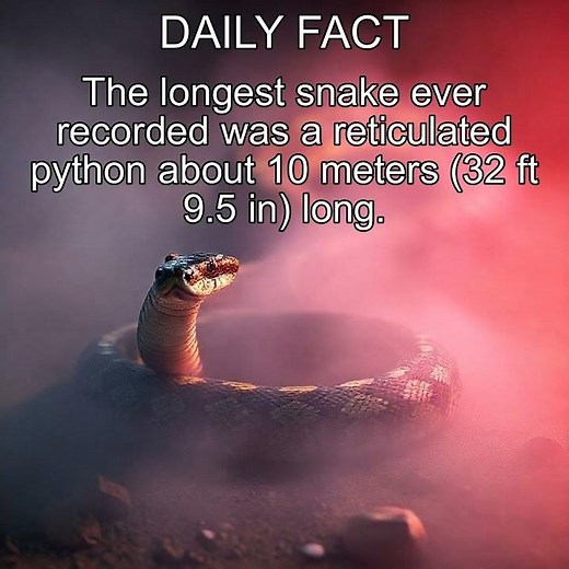 The longest snake ever recorded was a reticulated python about 10 meters (32 ft 9.5 in) long.