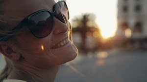 Woman with sunglasses smiling towards the camera - Free Stock Video