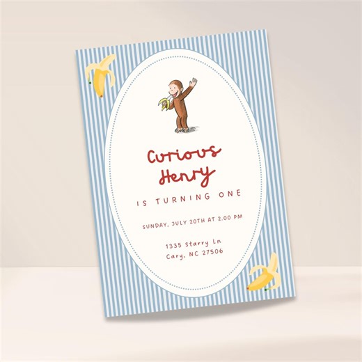 Curious George Birthday Invite - Ready to Edit Canva Template - Etsy