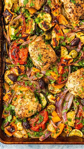 Mediterranean Food & Diet | Easy Recipes | Suzy Karadsheh on Instagram: "Greek Sheet Pan Chicken 🙌 Such an easy dinner to feed a hungry little crowd. I love all the Greek vibe sand flavors here from oregano to great olive oil and the ladolemono sauce, aka my go-to lemony Greek sauce for all the things! If you love Greek food, this Yiayia approved meal is worth a try! And such an easy recipe. Want to make it? Ask for the recipe”recipe” below and I’ll send it to your DMs 👇 #mediter