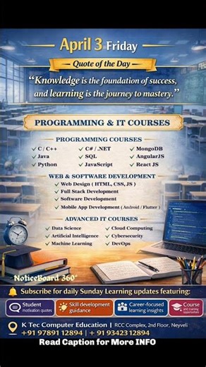 Sunday Learning April 3 | Importance of Knowledge | Programming & IT Courses. #neyveli