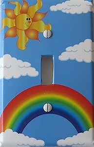 Rainbow Light Switch Plate with Sun, and Clouds/Single Toggle Rainbow Switch Plate Wall Decor
