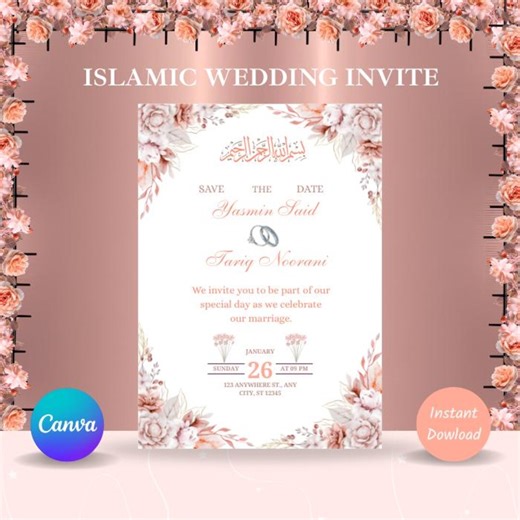 Editable Islamic Wedding Invitation | Minimalist Nikah Card | Digital Download - Etsy UK