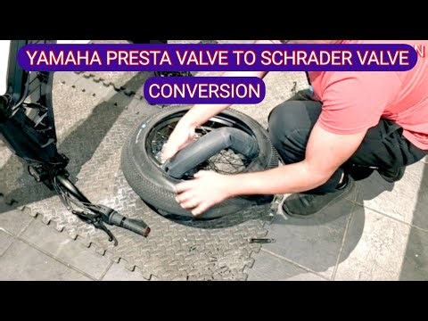 Yamaha booster front presta valve inner tube to schrader valve inner tube conversion.