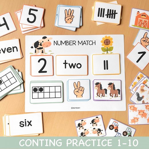 Number Matching Worksheets Fun Preschool Printables for Counting Number Learning Montessori Inspired Toddler Activities Preschool Curriculum - Etsy