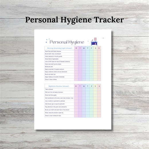 Personal Hygiene Tracker, Hygiene Adult, Hygiene Student, Colorful Hygiene Worksheet, Daily Hygiene, Hygiene Checklist, Hygiene Chart - Etsy
