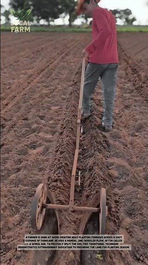 Traditional Farming: Using a Manual Hand Plow to Make Furrows