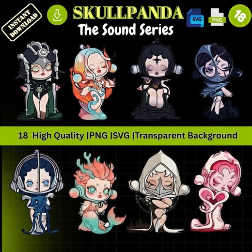 Skull Panda the Sound Series PNG SVG Bundle Art Doll Clipart Transparent Background Instant Download - Etsy