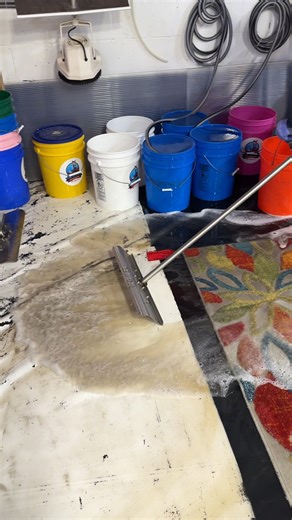 Around The Clock - Rug Washing & Specialty Cleaning Services on Instagram: "Professional indoor/outdoor rug washing using a squeegee to pull out trapped soil and restore the rug’s true color."