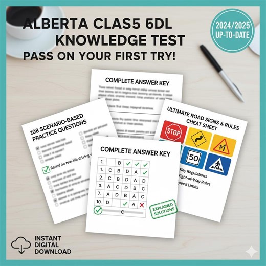 Alberta Class 5 GDL Practice Test | Road Signs & Scenarios (digital Download) - Etsy