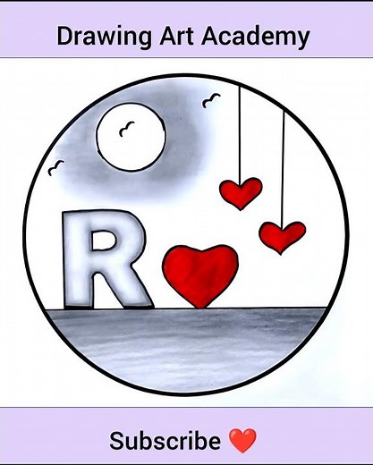 R Letter Art Drawing | Easy Circle Scenery Shading Tutorial Step by Step