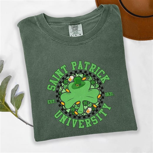 Saint Patrick University T-shirt, Comfort Colors Green Shamrock College Tee - Etsy