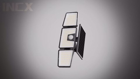 INCX Solar Motion Sensor Lights Outdoor, 3 Heads Security Lights Solar Powered, 156 LED Flood Light Motion Detected Spotlight for Patio Yard Garage Entryways, IP65 Waterproof 4 Pack