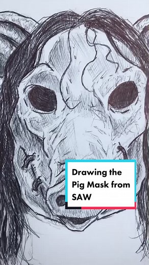 Drawing the Pig mask from SAW for one of my Patrons. #saw #jigsaw #horrortok