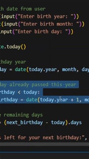 Days Left for Your Next Birthday – Python Project #python #artificialintelligence #pythonprojects