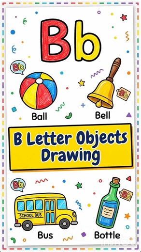 Letter B Objects Drawing for Nursery | Easy Alphabet Drawing for Kids #shorts #shortsfeed