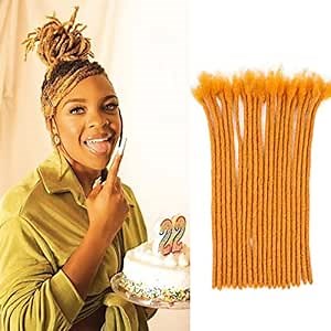 Loc Extensions Human Hair Dreadlock Extensions for Men/Women 100% Real Human Hair Permanent Dreadlock Extensions Locs Extensions Human Hair Can Be Dyed (30 Locs-12 Inch, 0.6cm-orange)