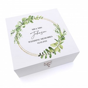 Personalised Wedding Keepsake Memory Wooden Box Eucalyptus & Gold Wreath - Etsy UK