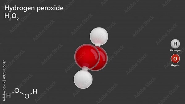 H2O2 - hydrogen peroxide molecule. 3d structure with a colored code. Hydrogen peroxide is a colorless liquid with a bitter taste. It is used in chemical production and the food industry.3d rendering