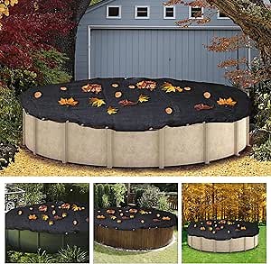 33FT Pool Cover Leaf Net for Inground and Above Ground Pools - Overlap Extra Dense Mesh Pool Cover for Square and Round Pool, with Steel Core Grommets, Stable & Safety