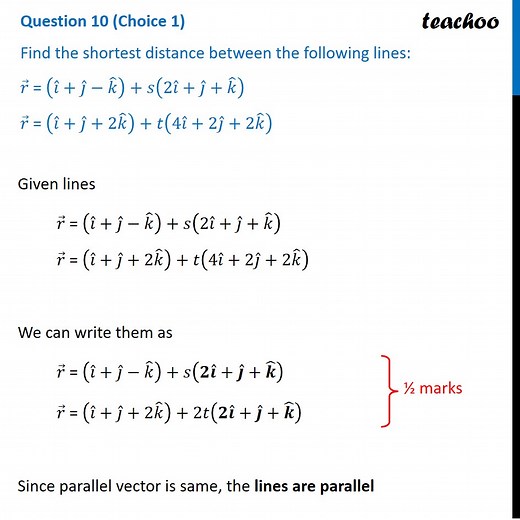 [Term 2 Class 12] Find the shortest distance between lines: r = (i j-k