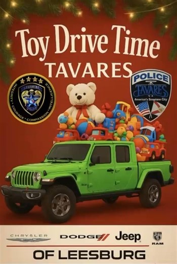 🎁 TOY DRIVE TIME, TAVARES! 🎁 The Tavares Chamber of Commerce is teaming up with CDJR of Leesburg, the Tavares Police Department, and the Leesburg Police Department for a holiday Toy Drive — and we need your help! The Gladiator will be parked right on the showroom floor at: 📍 CDJR of Leesburg — 3401 US Highway 441/27, Fruitland Park, FL 34731 Bring your new, unwrapped toys and help us fill that Gladiator to the roof! All donations will go to both the Leesburg Food Pantry and the Tavares Food P