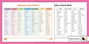 Sixth Grade Adjectives Word Bank for Writing