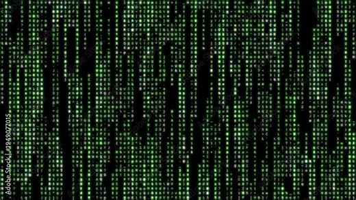 Green matrix code rain, vertical loop of falling numbers on black background.