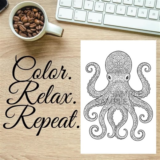 Mandala Octopus Coloring Page, Animal Mandala Design for Adults and Kids, Relaxing Printable Stress Relief Coloring Sheet, Digital Download - Etsy