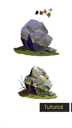 How to paint rocks in Procreate with flat and Tamar brushes. Painting tutorial.