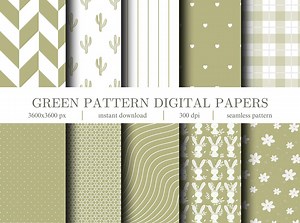 Green Pattern Digital Papers Pack, Digital Printing, Gender Neutral Digital Papers, Girl, Boy Printable Junk Journal, Tags, Png,pdf and Jpeg - Etsy