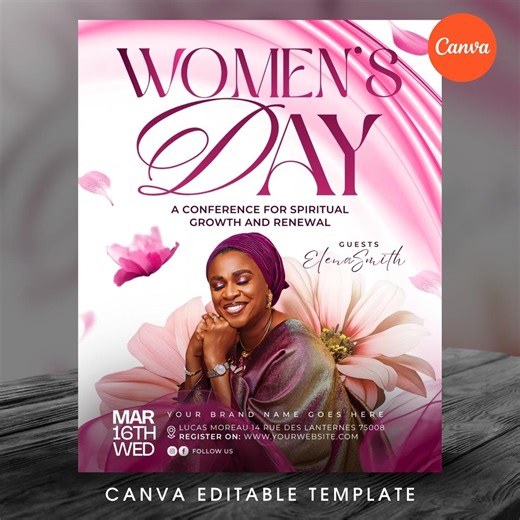 Women's Conference Flyer-church Template-canva Editable-womens Month-ministry Fellowship-church Retreat-empowerment Event-pink Floral Design - Etsy