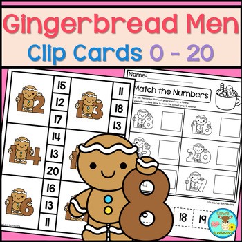 PreK-K Clip Cards 0 to 20 Number Recognition Practice Worksheets Gingerbread Men