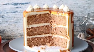 Three layers of moist, spiced applesauce cake frosted with heavenly cream cheese frosting that takes like fall with every bite! Are you drooling yet? I am!! 🤤 This spiced applesauce cake recipe is incredible, and if you add my homemade caramel drip it really takes it up a notch! If you're stumped on what to bake for Thanksgiving this year, this is the cake you're making! There! That's one less thing you have to worry about planning for Thanksgiving! 🤣 Now, let's get baking! 💪 Visit my blog an