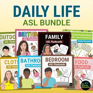 Daily Life Bundle ASL Visual Schedule Flashcards Bed Bath Clothes Food Family