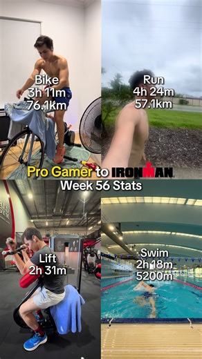 Week 56/71 of going from a 100 steps a day pro gamer to completing a full Ironman. It’s just over 3 months left and everything feels so much more real. I can’t believe that 56 weeks ago I couldn’t even fathom the idea of running 5 kilometers, let alone what I’m doing now. The progress is the most addicting part; starting is hard but always worth it. Swim has gotten so much better lately, feeling better for it but I wish I started sooner lol I was told to do another triathlon to practice transiti