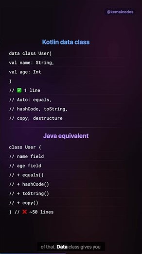 data class replaces 50 lines of Java boilerplate #shorts #kotlin