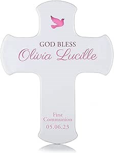 Lifetime Creations First Communion Wall Cross: Personalized 1st Communion Gifts for Girls, Primera Comunion, First Holy Communion Gifts, 9" Pink Porcelain Cross