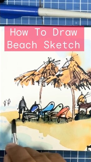 Easy Beach Sketch Tutorial |Urban Sketching #howtodraw #beach #beachlife #sketch #beachvibes