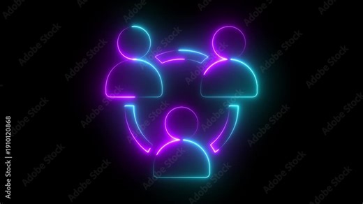 people icon and circle symbol of teamwork with neon effect