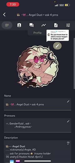 How to Resize Links on Simply Plural Guide