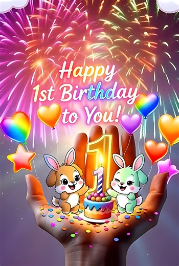Happy 1st Birthday Video Wishes Musical for Girl,animated First Birthday Virtual E-card,digital - Etsy
