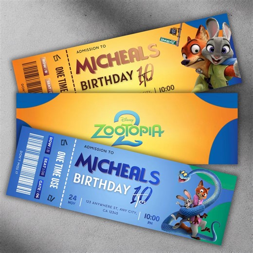Editable Zootopia 2 Movie Ticket Invitation, Zootopia 2 Printable Invitation, Cinema Birthday Movie Ticket, Printable Editable Tickets - Etsy